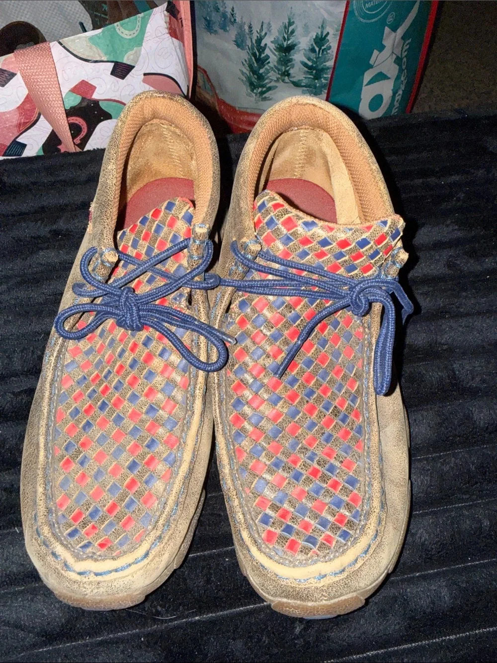 Twisted X Kids Moccasins in Brown with Red & Blue Woven Upper